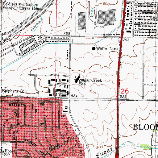 Topographic Map of Sugar Creek Elementary School, IL