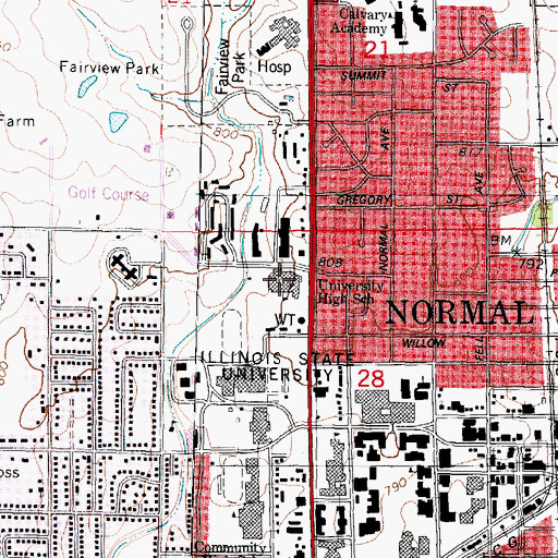 Topographic Map of University High School, IL