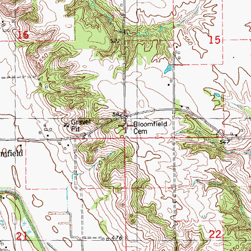 Topographic Map of Bloomfield Cemetery, IL