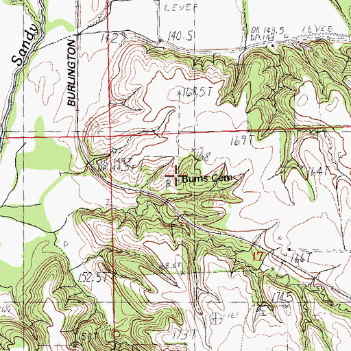 Topographic Map of Burns Cemetery, IL
