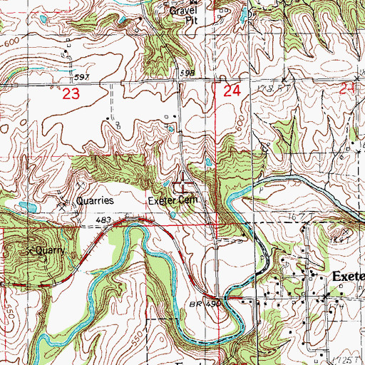 Topographic Map of Oak Hill Cemetery, IL