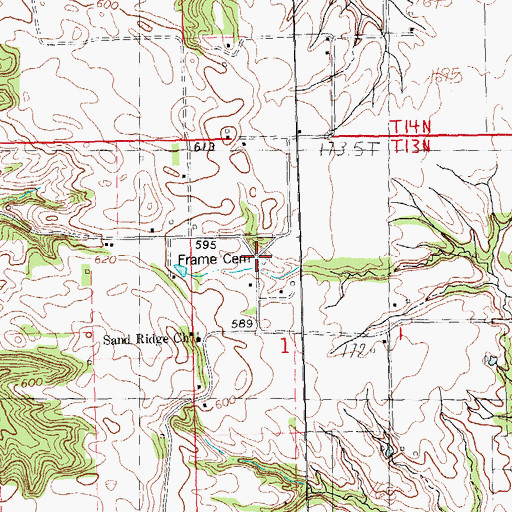 Topographic Map of Frame Cemetery, IL