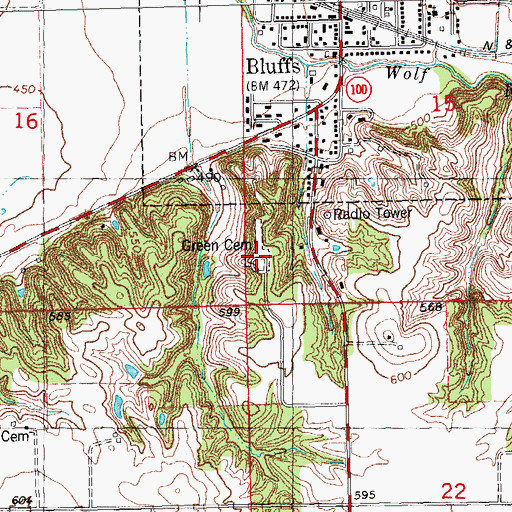 Topographic Map of Green Cemetery, IL