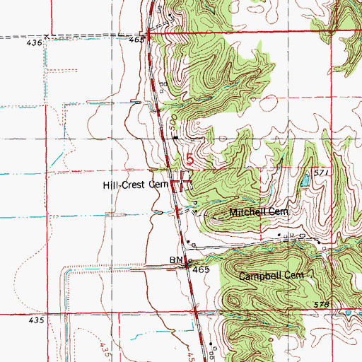 Topographic Map of Hill-Crest Cemetery, IL