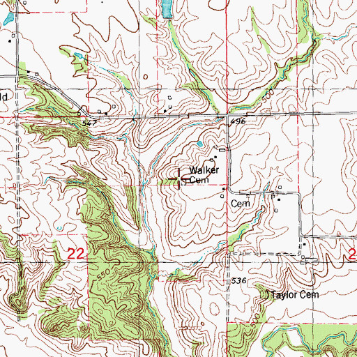 Topographic Map of Walker Cemetery, IL