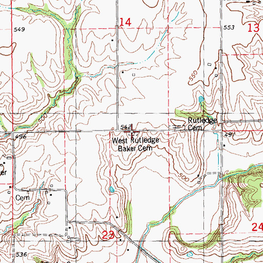 Topographic Map of Baker Cemetery, IL