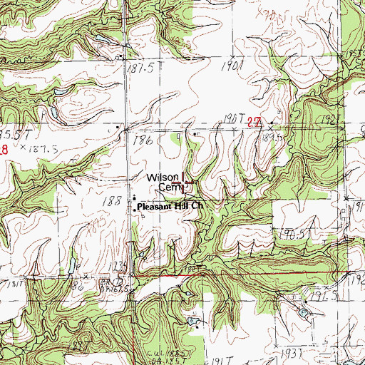Topographic Map of Wilson Cemetery, IL
