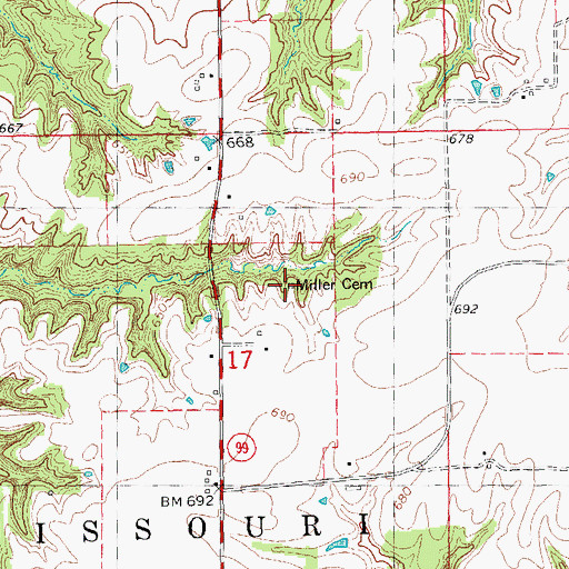 Topographic Map of Miller Land Cemetery, IL