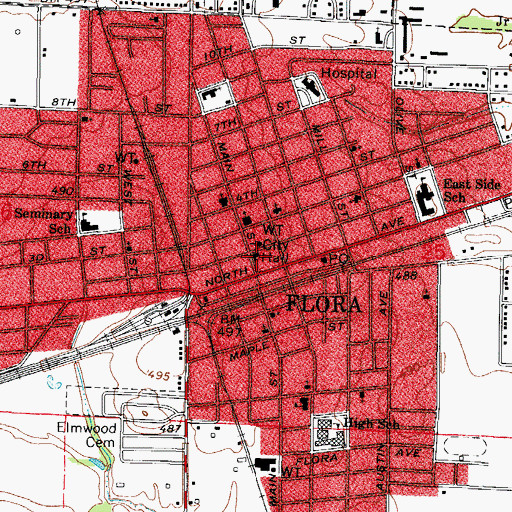 Topographic Map of Flora City Hall, IL