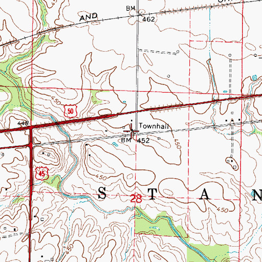 Topographic Map of Stanford Townhall, IL