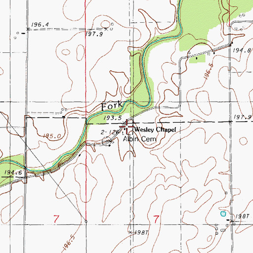 Topographic Map of Albin Cemetery, IL