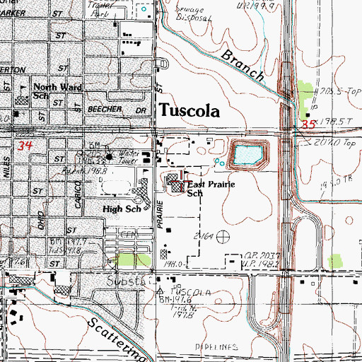 Topographic Map of East Prairie Junior High School, IL