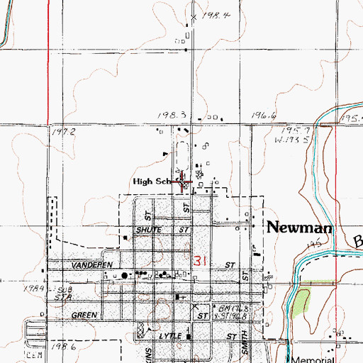 Topographic Map of Newman High School, IL