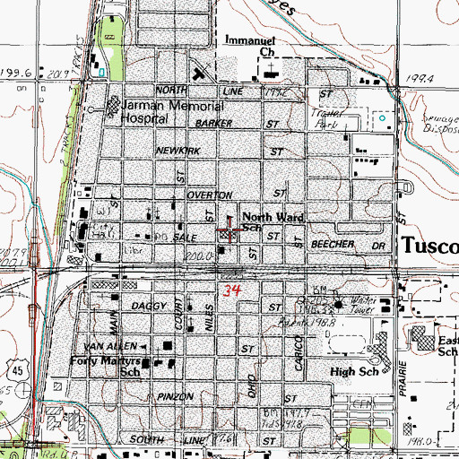 Topographic Map of North Ward Elementary School, IL