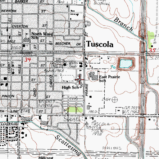 Topographic Map of Tuscola High School, IL