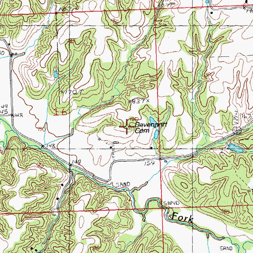 Topographic Map of Davenport Cemetery, IL