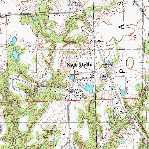 Topographic Map of New Delhi, IL