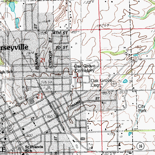 Topographic Map of Oak Grove Cemetery, IL