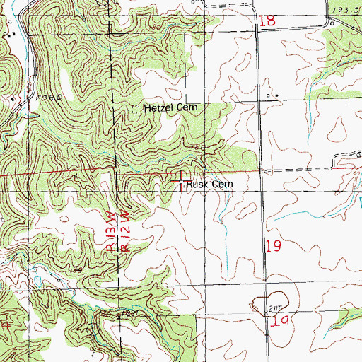 Topographic Map of Rusk Cemetery, IL