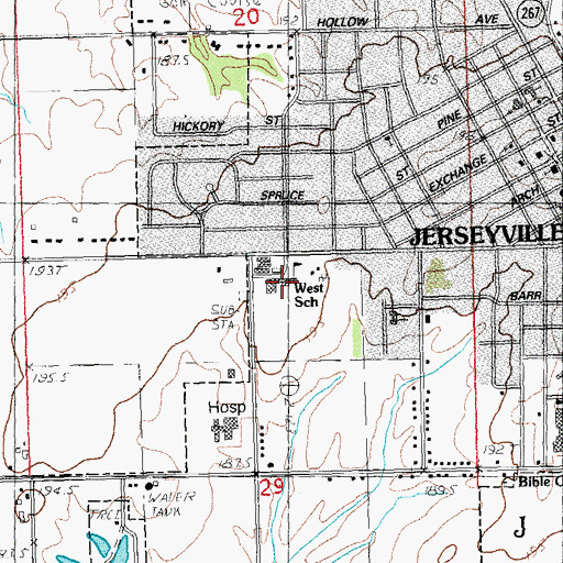 Topographic Map of Jerseyville West Elementary School, IL