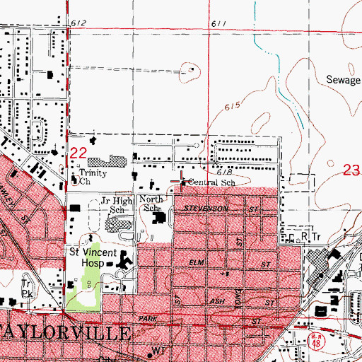 Topographic Map of Central School, IL