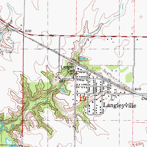 Topographic Map of Langley Cemetery, IL