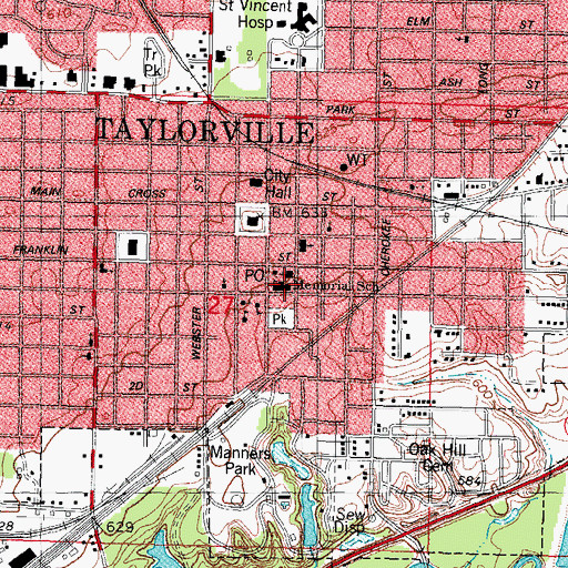 Topographic Map of Memorial Elementary School, IL