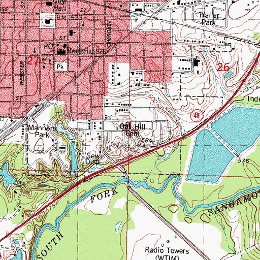 Topographic Map of Oak Hill Cemetery, IL