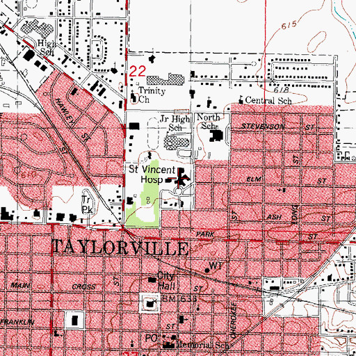 Topographic Map of Saint Vincent Memorial Hospital, IL