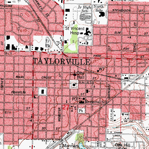 Topographic Map of Taylorville City Hall, IL