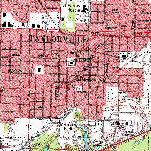 Topographic Map of Taylorville Post Office, IL