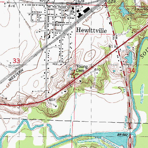 Topographic Map of Young Cemetery, IL
