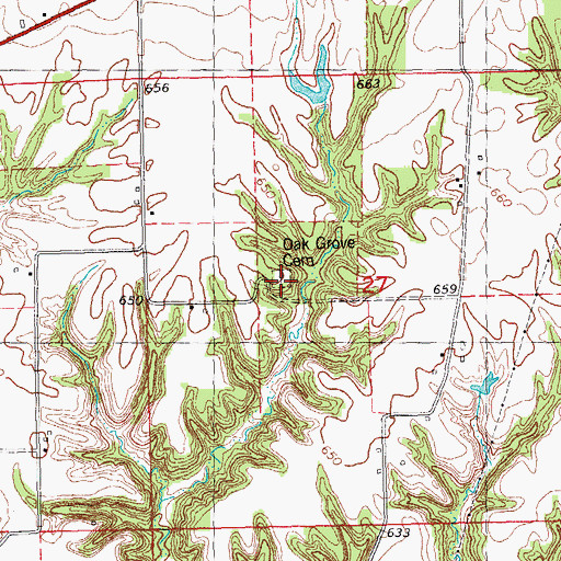 Topographic Map of Oak Grove Cemetery, IL