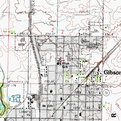 Topographic Map of Gibson City High School, IL