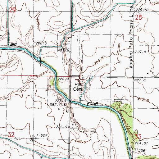 Topographic Map of Hall Cemetery, IL