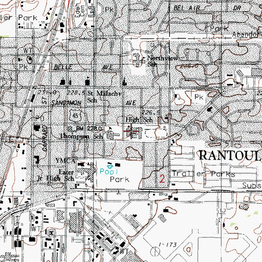 Topographic Map of Rantoul Township High School, IL