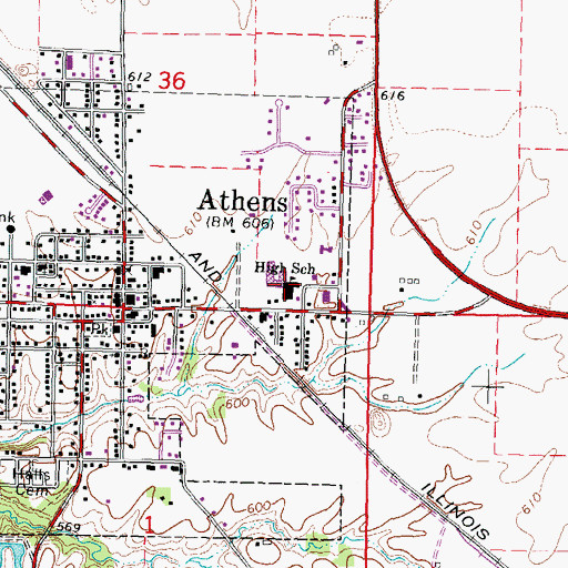 Topographic Map of Athens High School, IL