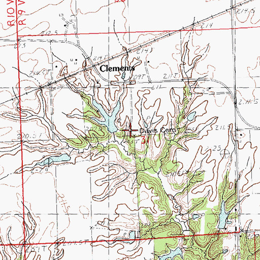 Topographic Map of Davis Cemetery, IL