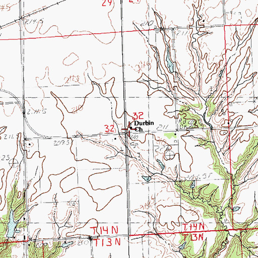 Topographic Map of Durbin Church, IL