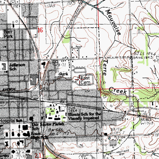 Topographic Map of Jacksonville East Cemetery, IL