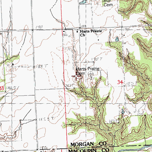 Topographic Map of Harts Prairie Cemetery, IL