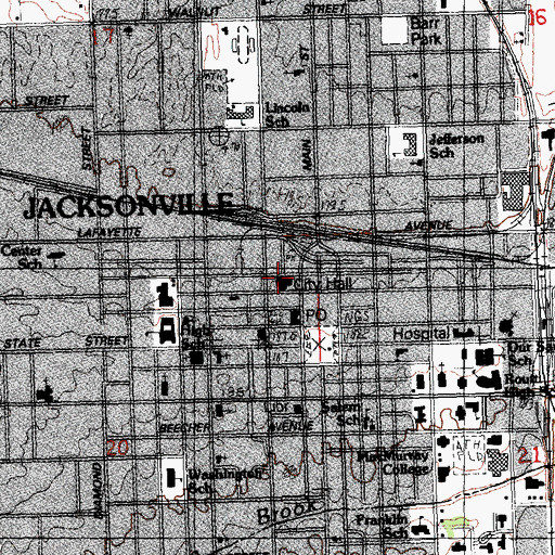 Topographic Map of Jacksonville City Hall, IL