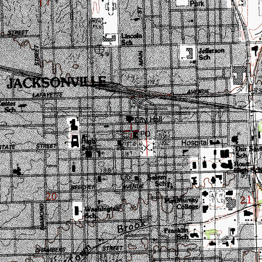Topographic Map of Jacksonville Post Office, IL