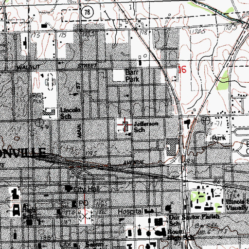 Topographic Map of Jefferson Elementary School, IL