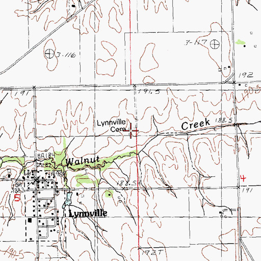 Topographic Map of Lynnville Cemetery, IL