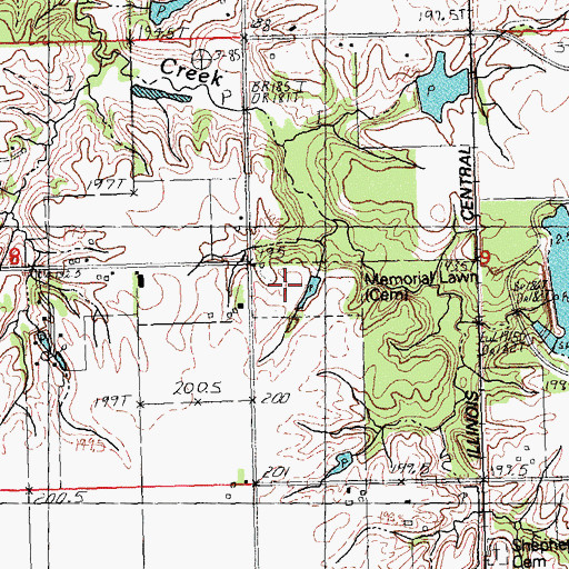 Topographic Map of Memorial Lawn Cemetery, IL