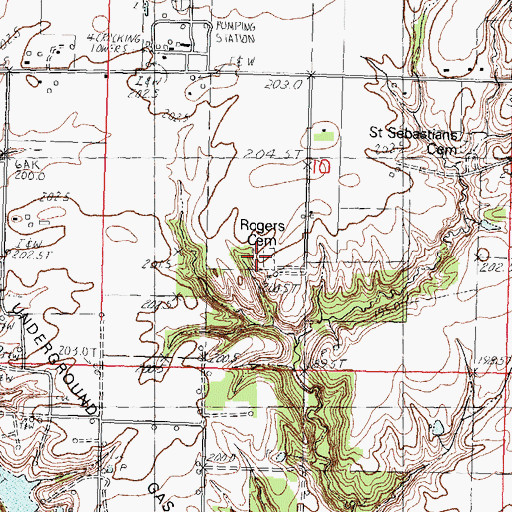 Topographic Map of Rogers Cemetery, IL
