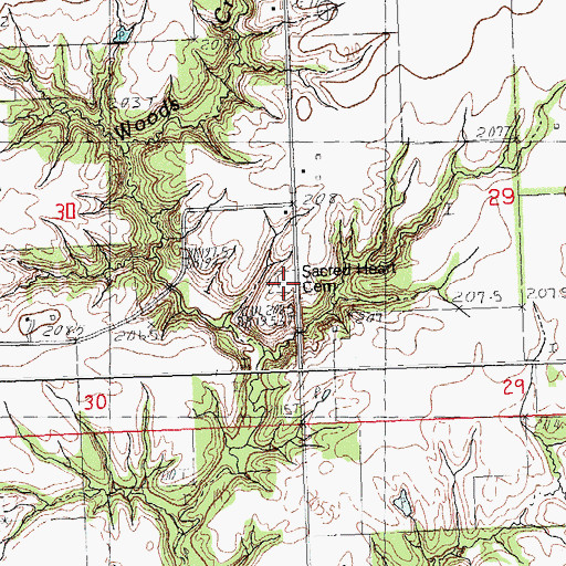 Topographic Map of Sacred Heart Cemetery, IL