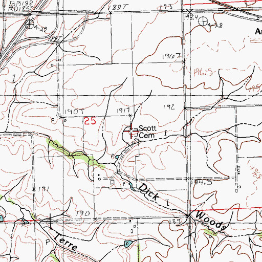 Topographic Map of Scott Cemetery, IL