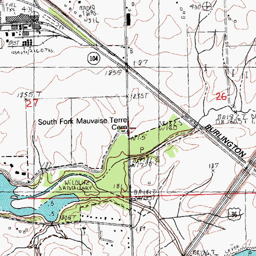 Topographic Map of South Fork Mauvaise Terre Cemetery, IL